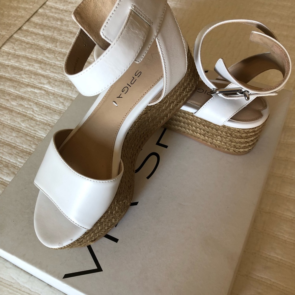 Via Spiga White Leather Platform Espadrilles 5/6